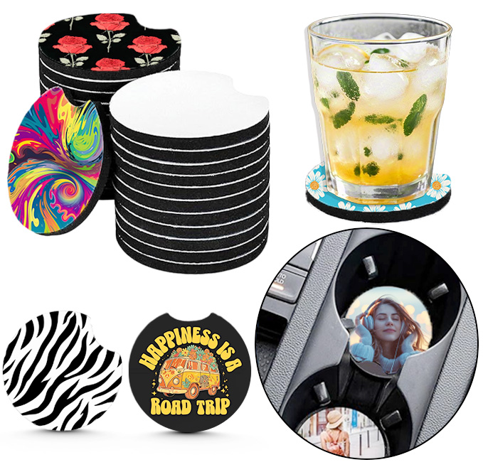 Coaster Sublimation Blank - แผ่นรองแก้วรถยนต์แบบซับลิเมชัน 10/20 ชิ้น แผ่นรองแก้วน้ำแบบดูดซับน้ำทำจากนีโอพรีน 10/20 ชิ้น