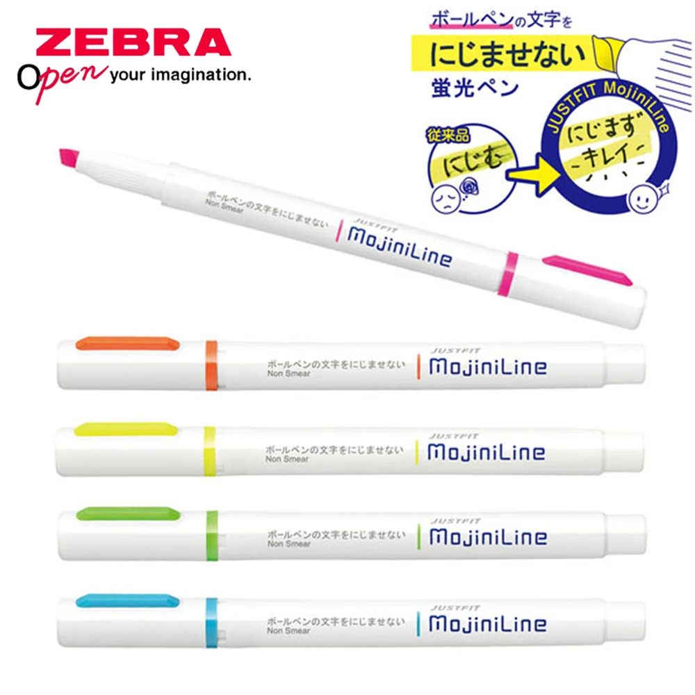 Zebra Pen Mildliner - ปากกาเน้นข้อความหัวเดียวลายม้าลายญี่ปุ่น4ชิ้น set pulpen WKS22ไม่มีคราบโมจินิลลีนเครื่องเขียนสำหรับนักเรียนโรงเรียน