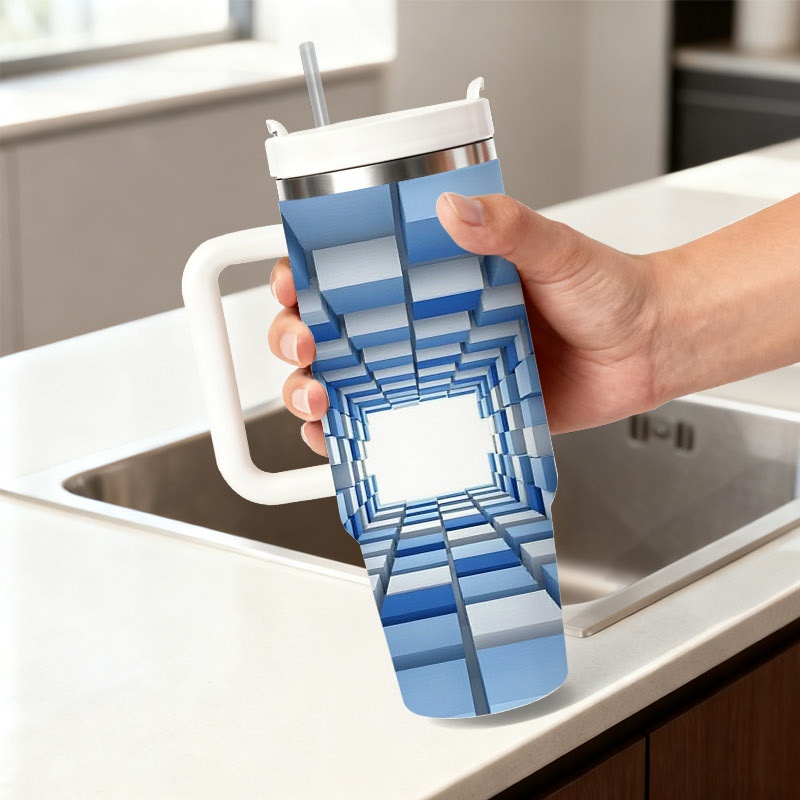 Sublimation Mug White - แก้วเก็บความเย็นสแตนเลสสองชั้นขนาด 40 ออนซ์ พร้อมหูจับและหลอด, ลายพิมพ์ซับลิเมชัน 3D